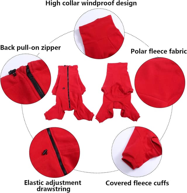 Detalle 2 de babepet Cosy Dog Fleece with Legs (full body) with Zipper, winter pet jacket – Red, XL