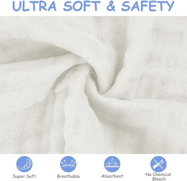 Detalle 2 de Aolso Mussole Neonato in cotone 8 asciugamani 30x30 cm bianco