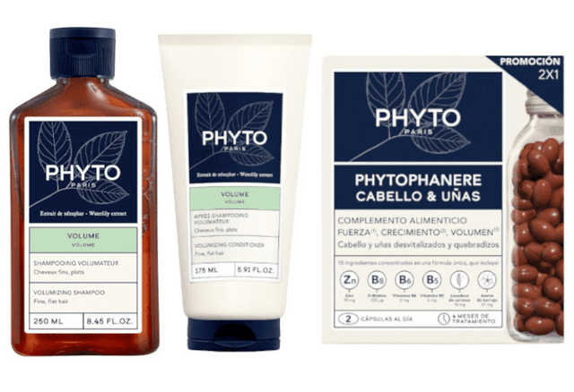 Detalle de Phyto Volume Champú pack 250 ml + 240 cápsulas