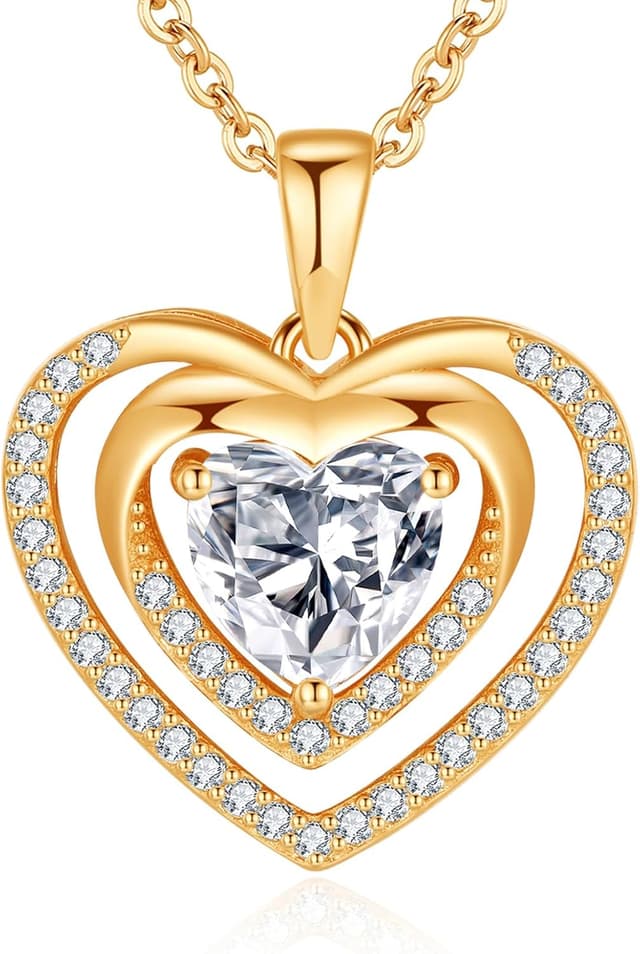 Detalle de Jrêveinfini Collier Cœur en argent sterling 925 avec double cœur et zircon cubique