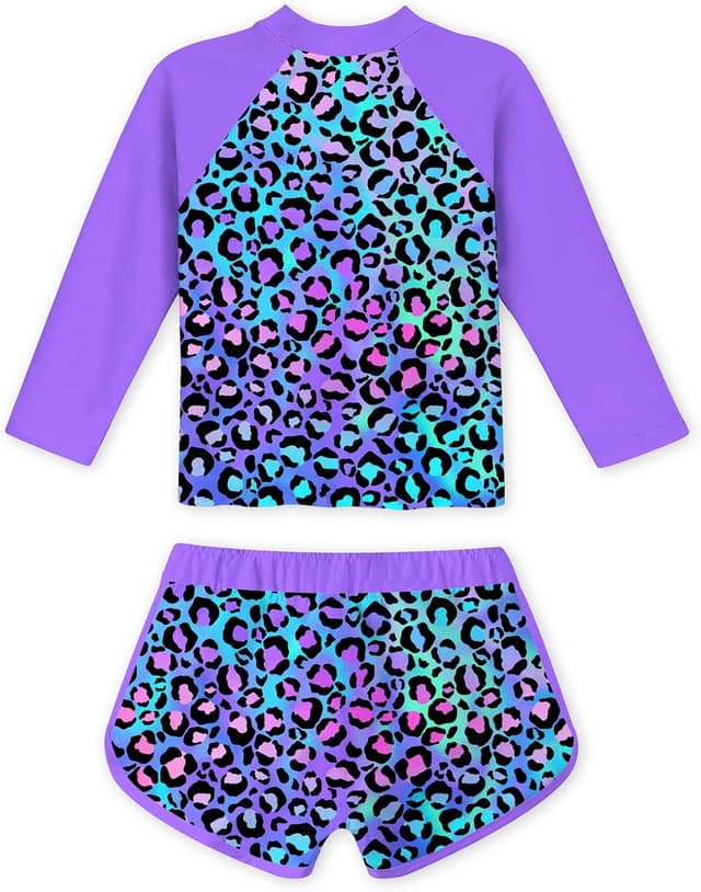 Detalle de TUONROAD Girls 2-Piece Rash Guard Swimsuit (Long Sleeve Tankini) for Ages 4–10