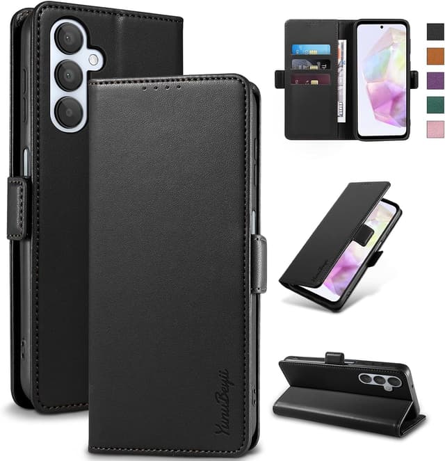 Detalle de Yunubeyii Hülle für Samsung Galaxy A35 5G mit RFID-Blocker, Kartenfächern und Klapp-Ständer