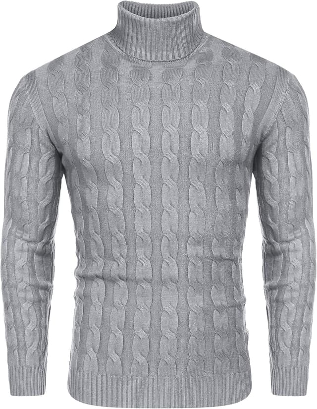 Thumbnail 6 de COOFANDY Pull homme col en maille roulée manches longues en tricot torsadé