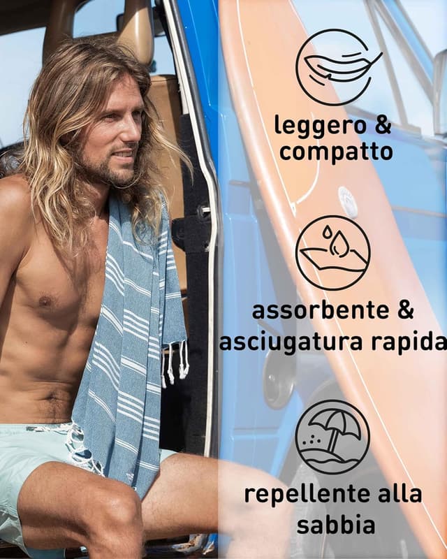 Detalle 2 de Fit-Flip telo hammam Opale Blu 100x200 XXL