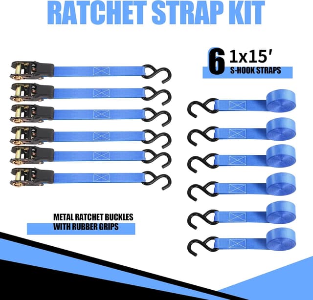 Thumbnail 6 de Cartman 1" x 15' Ratchet Tie Down straps (up to 1500lbs) – 6 pack in carry bag