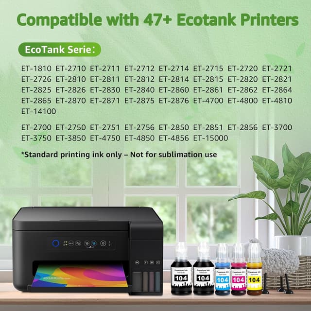 Detalle 2 de GREENSKY 104 Farbstofftinte Multipack kompatibel mit Epson 104 für EcoTank ET-2870/ET-4800 (5P)