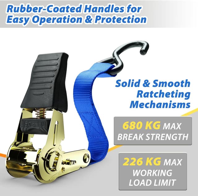 Detalle de Ohuhu Spanngurte mit Ratsche (2-teilig, 4er-Set) 25 mm, 4,6 m – mit S-Haken und Ratschenverschluss