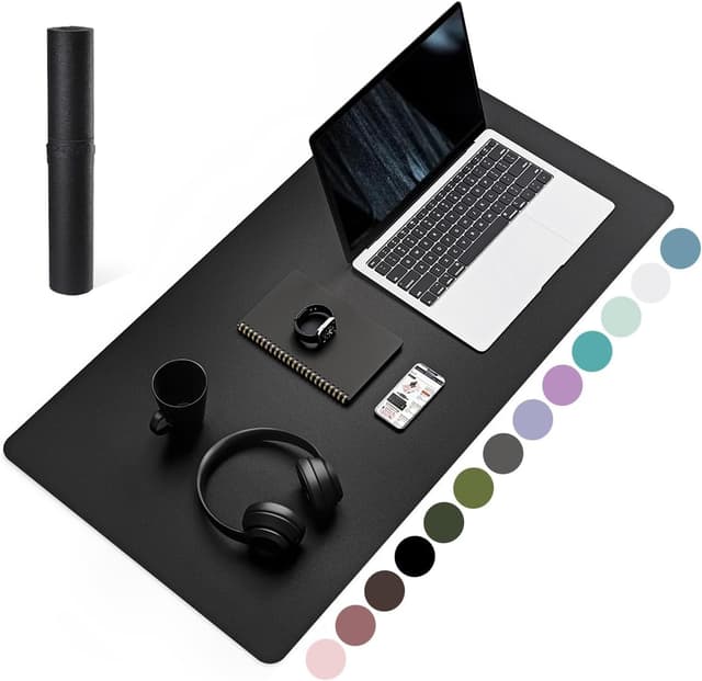 Detalle de YSAGi non-slip desk pad (waterproof PVC leather) desk & mouse mat, 80 x 40 cm, black