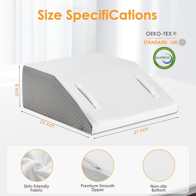 Detalle de Ruqmuis 8-Inch Leg Elevation Pillow for After Surgery, Foam Wedge for Swelling & Pain Relief (White)