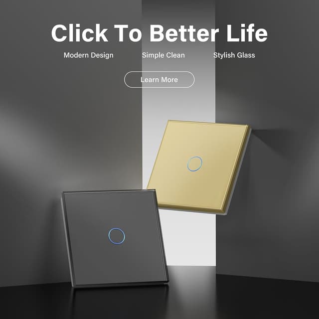 Detalle de BSEED Touch-Lichtschalter aus Glas (Unterputz, 1-fach, 1-Wechsel) mit LED-Hinterlicht – ohne WLAN, Gold