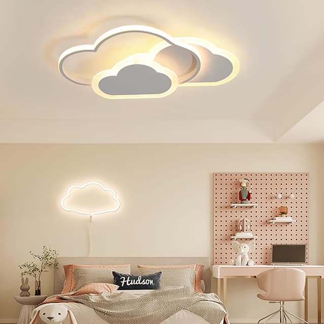 Detalle 2 de YLFXL LED-Deckenleuchte fürs Kinderzimmer mit Fernbedienung (Wolken-Design), 42 cm, dimmbar