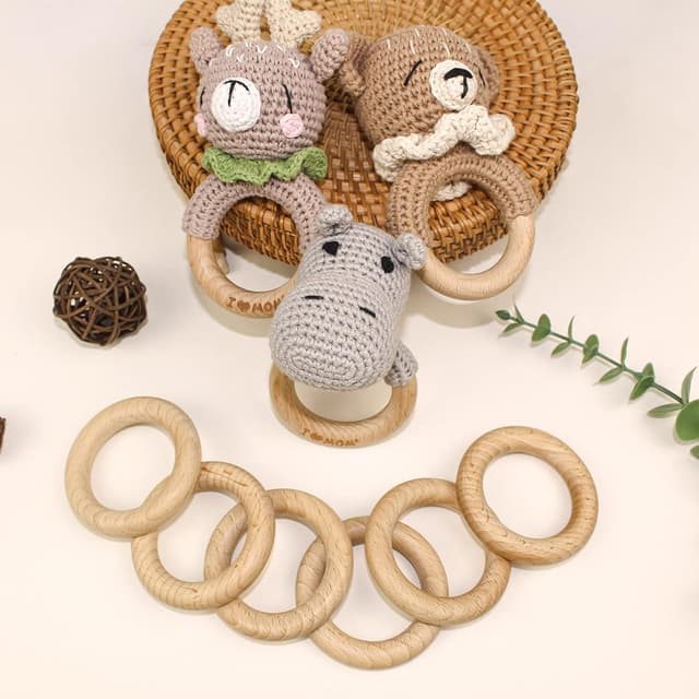 Detalle de Ruby 8 Beißringe aus Buchenholz (Ø 7 cm) – Kauspielzeug & Bastelringe für Babys