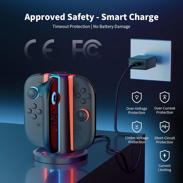 Detalle de AceGamer 4-In-1 Charging Dock for Nintendo Switch 2 Joy-Con (4-Port Magnetic Charging Station, Black)