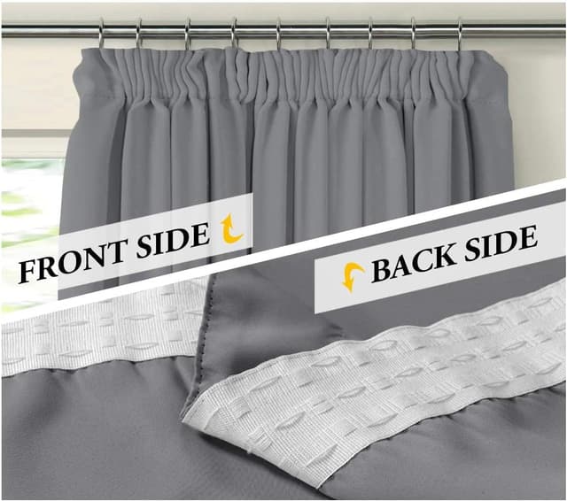Detalle 2 de BellaHills Blackout Thermal Insulated Pencil Pleat Curtains (Grey) – 2 Panels, 46 x 54 Inch