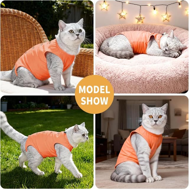 Detalle de Poiinvc Body de récupération pour chat après opération (Orange, taille M) – alternative au collier isabelin