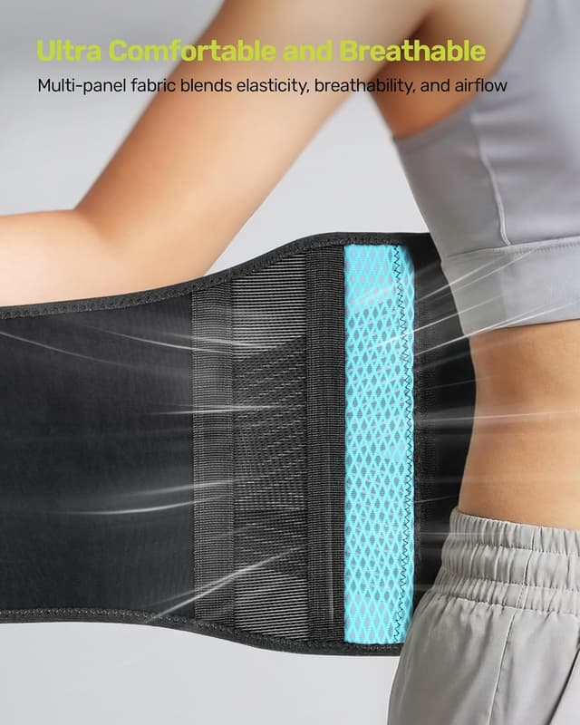 Detalle 2 de Rakiie Slim Back Brace for Lower Back Pain Relief (Lightweight, Breathable) — Sky Blue, XL