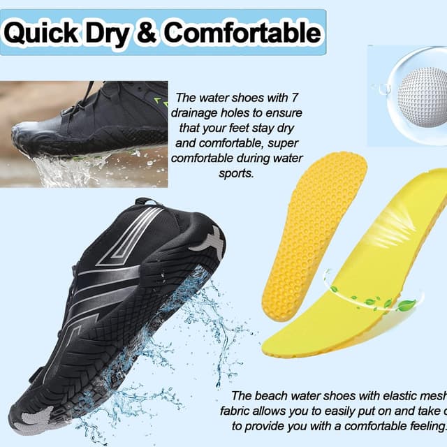 Detalle de Quick Dry Barefoot Aqua Shoes for Men & Women – beach, pool, swim, surf & diving