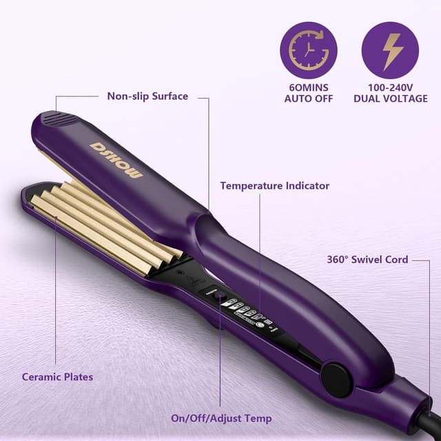 Detalle de DSHOW Crimping Iron Hair Crimper with Titanium Ceramic Plates (1.5 in) and Adjustable Temps
