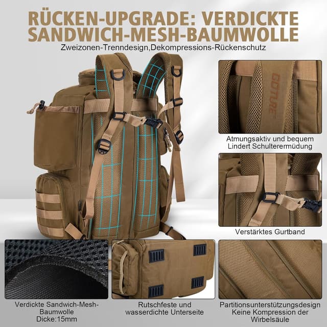 Detalle de Goture Angelrucksack 45-Liter mit 4 Köderboxen