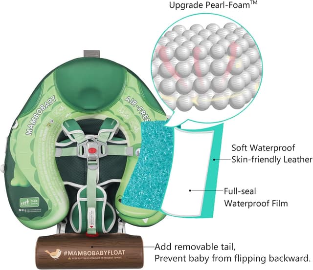 Detalle de Mambobaby Float Add Tail Baby Swim Float with Canopy (Crocodiles) — Non-Inflatable Infant Trainer