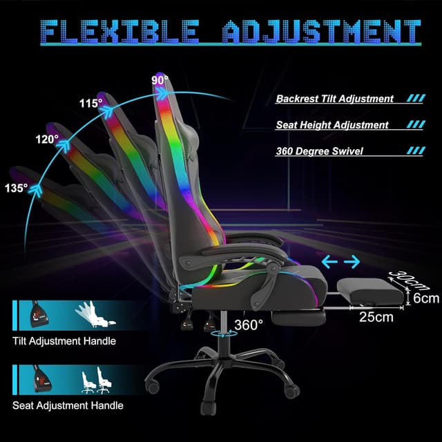 Detalle de JUMMICO sedia gaming con LED RGB 90-135°