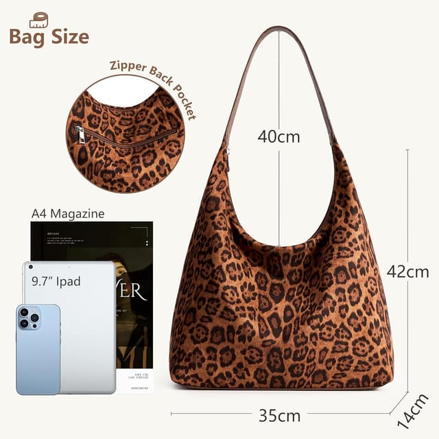 Detalle de KALIDI Vintage Vegan Leather Tote Bag for Women – Large capacity zip hobo work & weekender shoulder bag