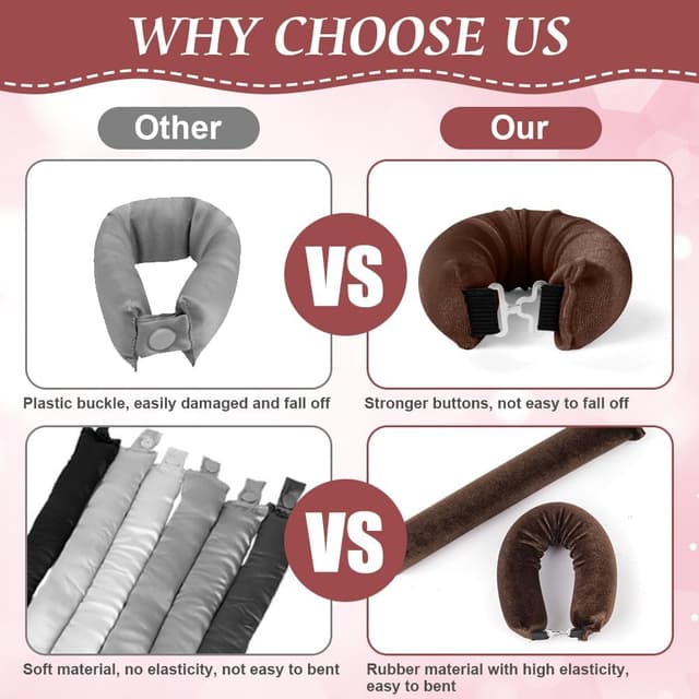 Detalle 2 de LOPHE 4er Set hitzefreie Lockenwickler für Overnight Blowout – Lockenband ohne Hitze