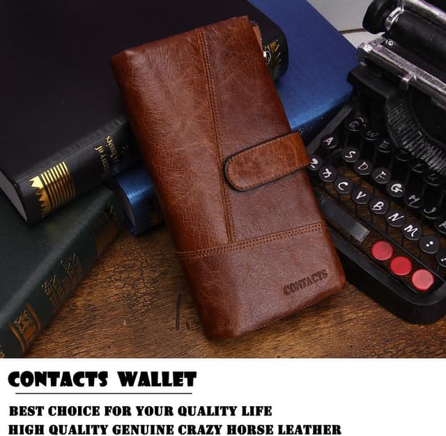 Detalle 2 de Contacts Genuine Leather Long Wallet for Men – Zipper Purse with 12 Card Slots
