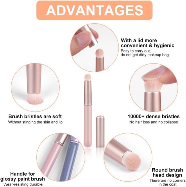 Detalle de Pochette AOOWU pinceaux à lèvres portables (3 pièces) pour appliquer rouge à lèvres, gloss et fard