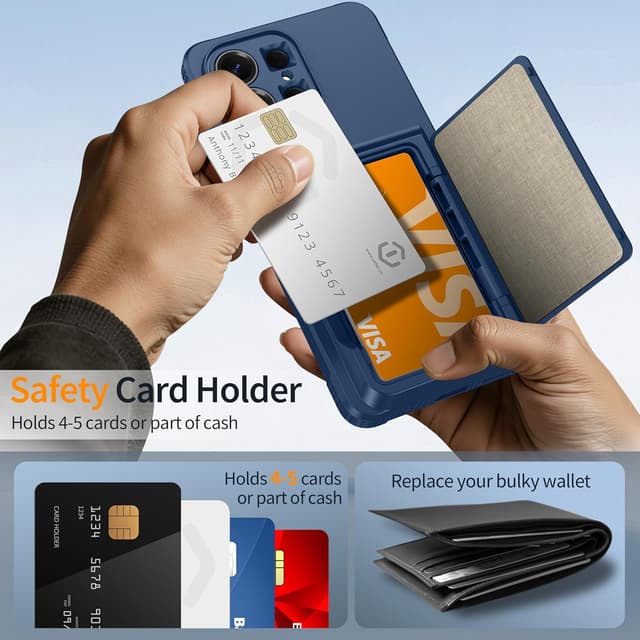 Detalle de Oterkin Rugged Wallet Case for Samsung S26 Ultra (Blue) with RFID card holder and adjustable kickstand