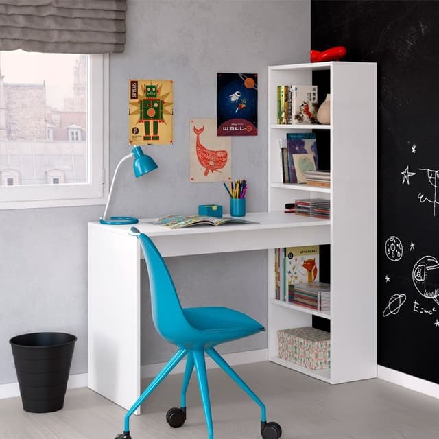 Detalle 2 de Habitdesign Duplo mesa de escritorio con estantería blanco artik