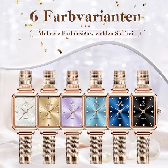 Detalle de Taxau Damenarmbanduhr mit Quarzwerk, Edelstahl und römischen Ziffern – bis 30 m wasserdicht