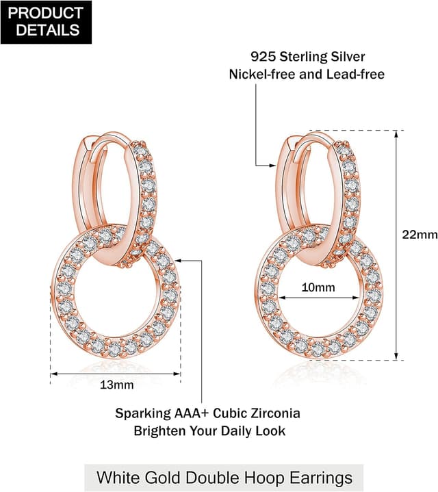 Detalle 2 de Fcebsty Ohrringe aus Sterlingsilber 925 mit doppelter Creolen-Optik und Zirkonia für Mädchen