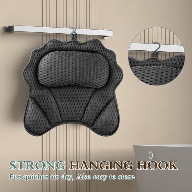 Detalle de RUVINCE ergonomic luxury bath pillow with 6 suction cups for head, neck, shoulders and back (black)