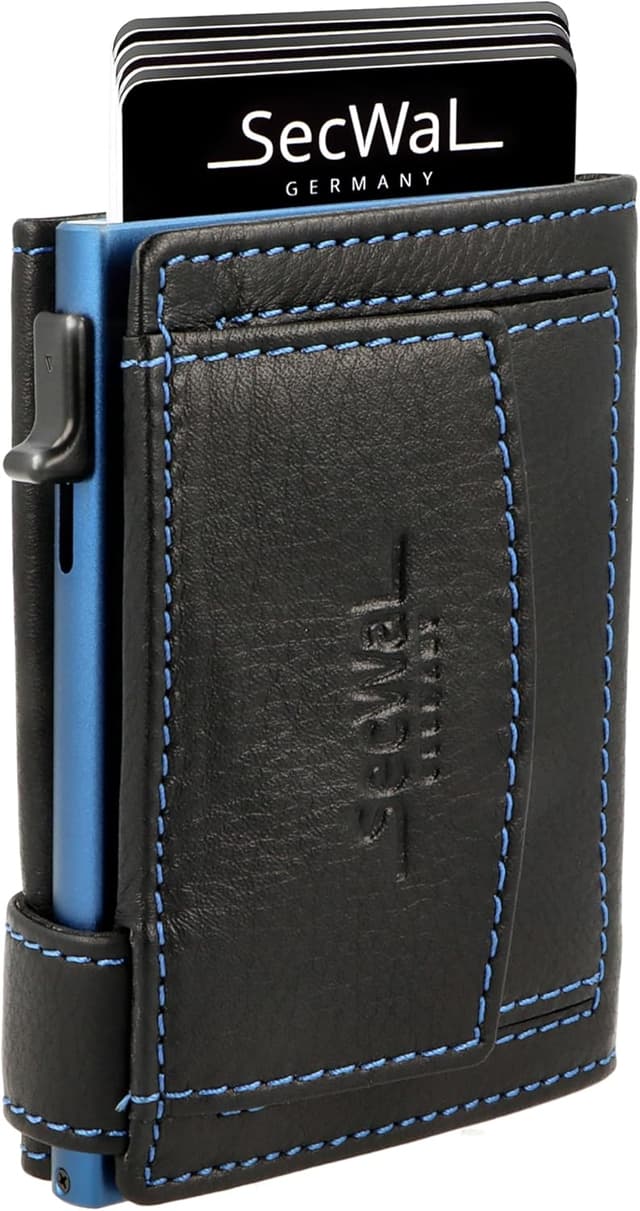 Detalle de SecWal Kartenetui mit Münzfach & RFID-Schutz (Made in Germany) – Slim Mini-Geldbörse aus Echtleder inkl. Geschenkbox