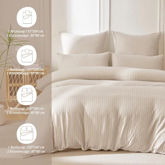 Detalle de SOULFUL Bettwäsche-Set 135x200 aus Baumwolle (gestreift, Jacquard) – beige mit OEKO-TEX 100