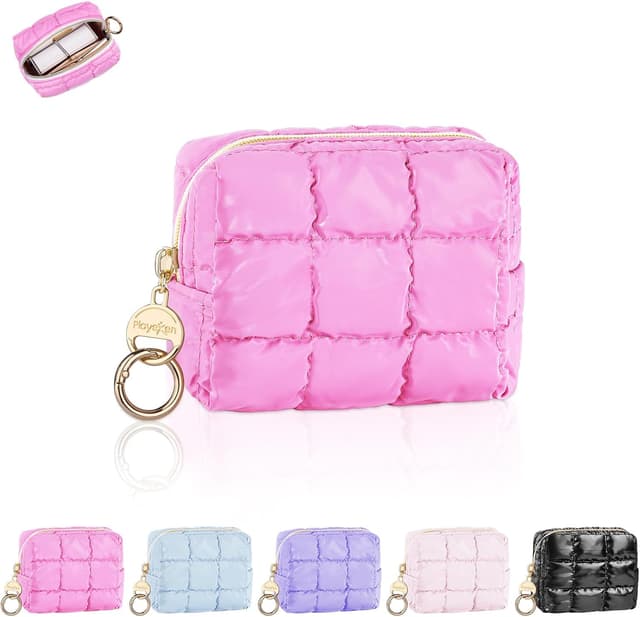 Detalle de Playexen Mini Kosmetiktasche für Make-up, Klein Schminktasche (ca. 11 × 5,5 × 8,5 cm) in Rosa