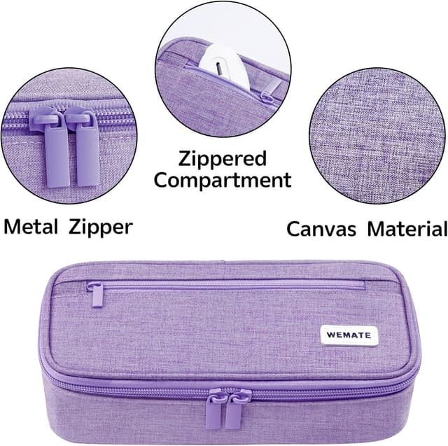 Detalle de WEMATE Federmäppchen mit 5 Fächern (ca. 9 × 4,3 × 2,4 in) – großer Pencil-Case mit Reißverschluss