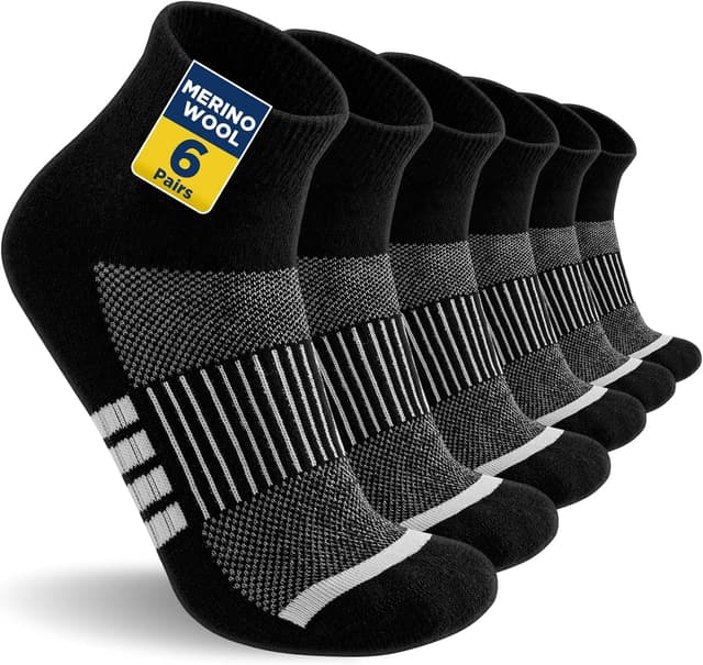 Detalle de Niofind Merino Wandersocken (6 Paar) – atmungsaktive gepolsterte Quarter-Sneaker- und Laufsocken mit Wolle