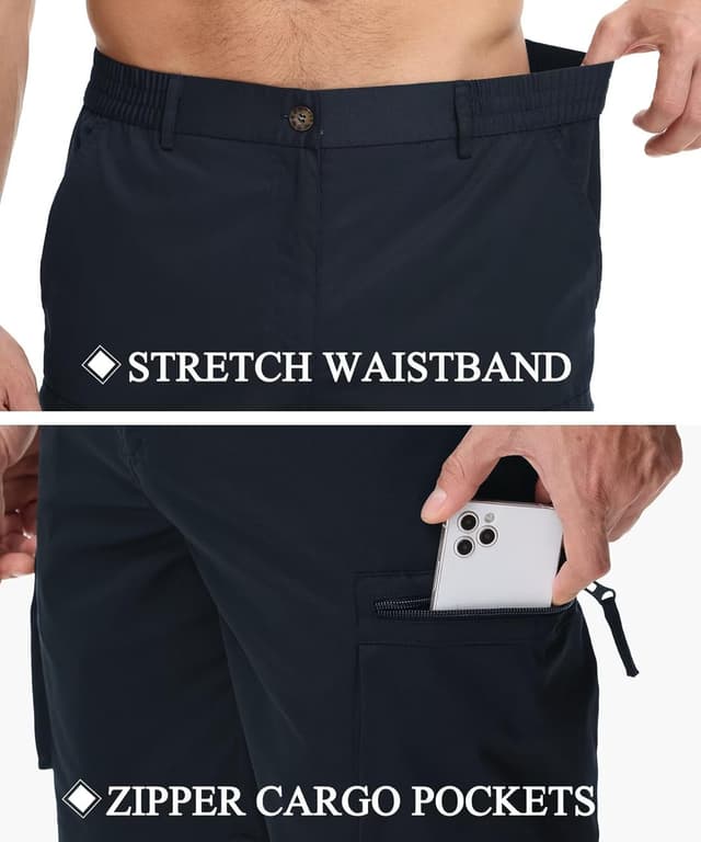 Detalle de QPNGRP Men’s 9-Inch Inseam Stretch Waist Zipper Cargo Shorts (6 Pockets)