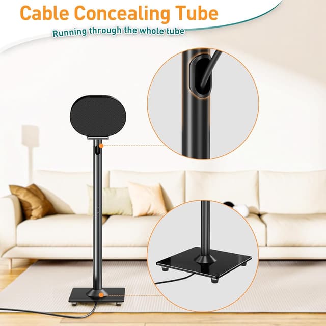 Detalle de ELIVED EV5026 : lot de 2 supports d’enceintes hauteur 80,7 cm avec socle en verre (jusqu’à 5 kg) noir