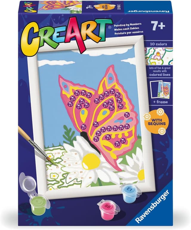 Detalle 2 de Ravensburger CreArt Farfalla scintillante – Dipingere con i Numeri per Bambini 7+ anni, kit pittura 14 x 19 cm