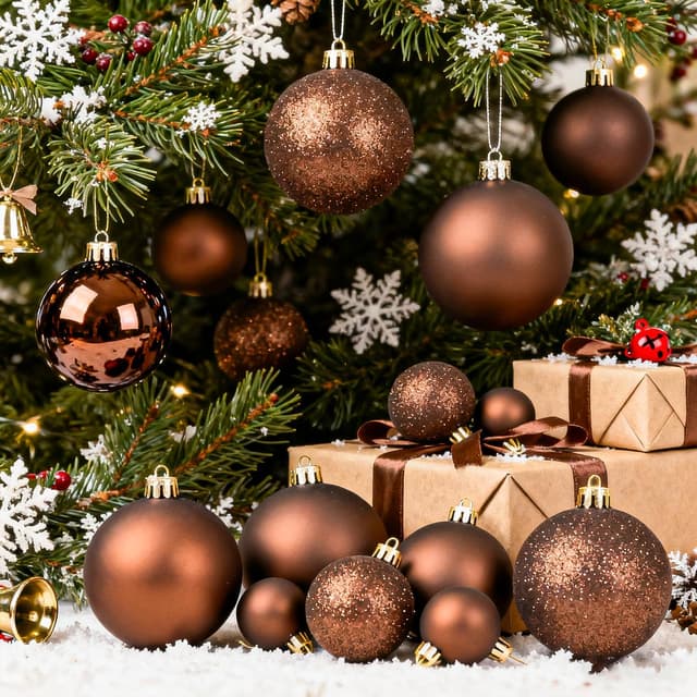 Detalle de JHWELRG® Weihnachtskugeln Set (101-teilig) in Bronze, matt & glänzend, Kunststoff- Christbaumschmuck mit Bändern und Box