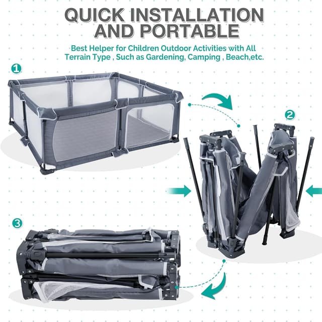 Detalle 2 de Foldable Baby Playpen with Mat (180x150 cm) – Portable indoor & outdoor playpen for babies and toddlers