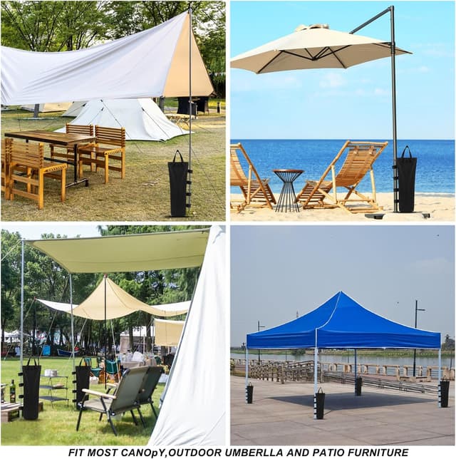 Detalle 2 de JASFLY 4er Pavillon-Gewichte als Sandsäcke (Oxford 800D) inkl. 4 Zelt-Nägel, schwarz – für Pop-up-Zelte & Vordächer