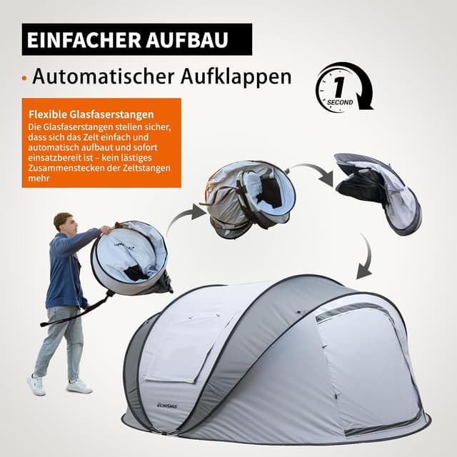 Detalle de EchoSmile Pop-up Zelt für 4–8 Personen – Wurfzelt wasserdicht mit 2 Belüftungsfenstern