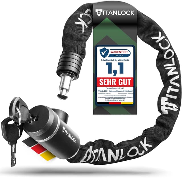 Detalle de TITANLOCK Fahrrad-Kettenschloss mit Reflektionsschutz (Sicherheitsstufe 7/10) – leicht transportierbar & rostfrei