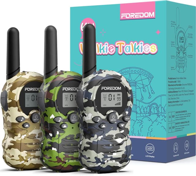 Detalle de FOREDOM Kinder-Walkie-Talkies-Set (3er Set) für 3–12 Jahre mit 8 Kanälen und bis zu 3 km Reichweite