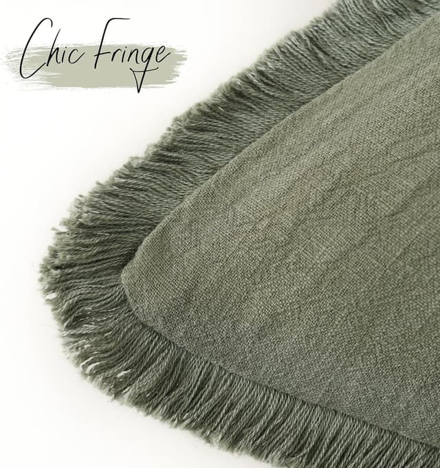 Thumbnail 2 de Foindtower 18x18 Linen Fringe Pillow Covers Olive Green 🛋