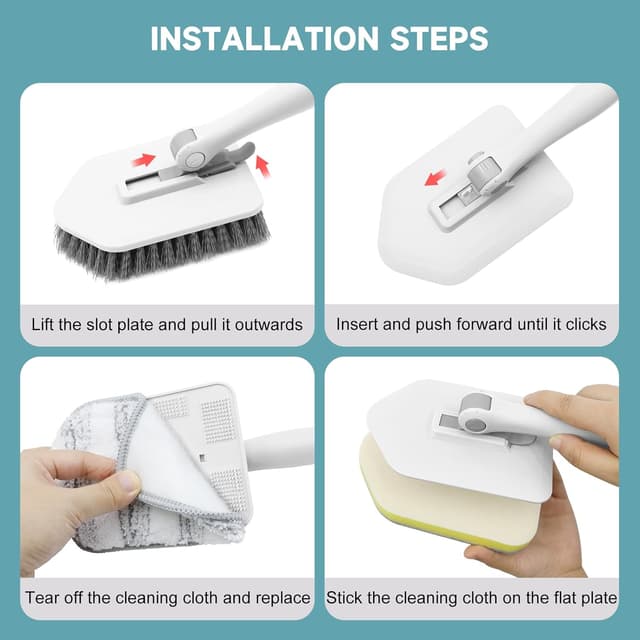 Detalle 2 de nacena Shower Scrubber with Long Handle, 3-in-1 Tile & Tub Scrubber Brush (Adjustable, Detachable Heads)